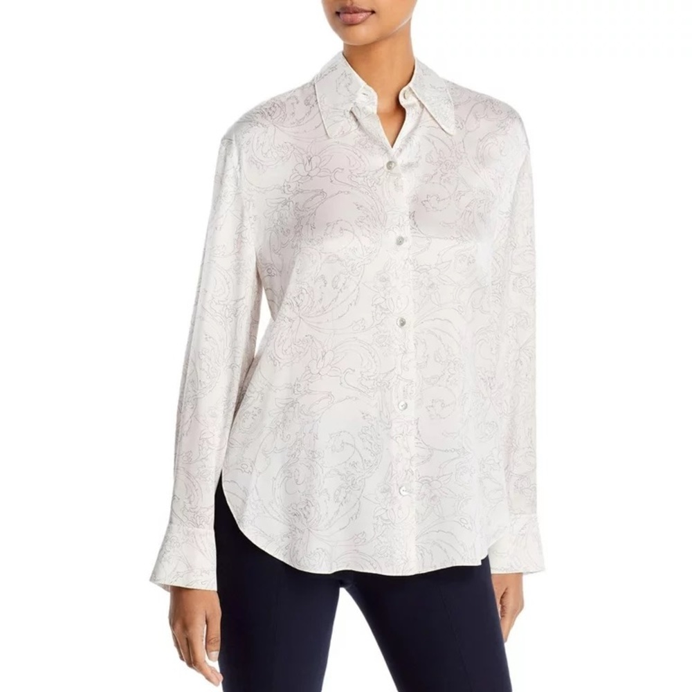 Vince Womens Silk Floral Print Button-Down Top